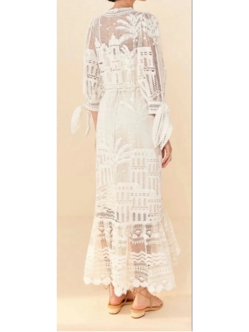 FARM Rio Morada Boa Guipure Lace Maxi Dress Cream - Picture 5 of 12